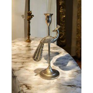New Gold Retro MCM Boho Jungle Metal Peacock Candle Holder Candle Stand Decor